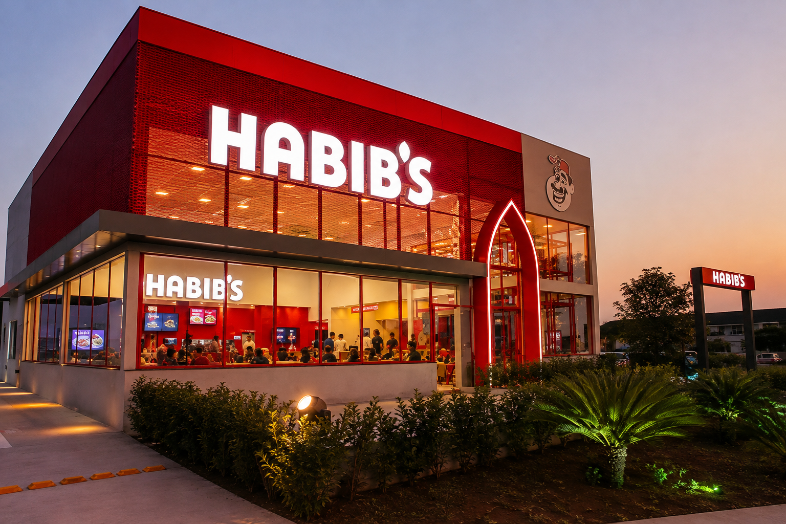Fachada de uma unidade do Habib's, rede controlada pelo Grupo Gennius, em meio à repercussão sobre a crise financeira e a proteção judicial para negociação de dívidas.